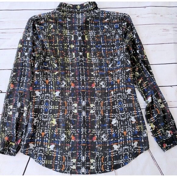 CAbi Womens Chiffon Semi Sheer Button Up Front Shirt Festival Geometric Sz Small - Picture 6 of 8